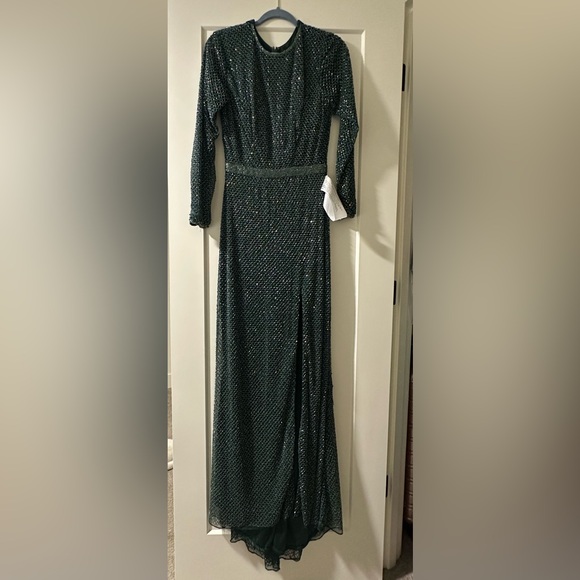 Mac Duggal Evening - 5056D Long Sleeve Beaded High Slit Gown - Picture 4 of 8